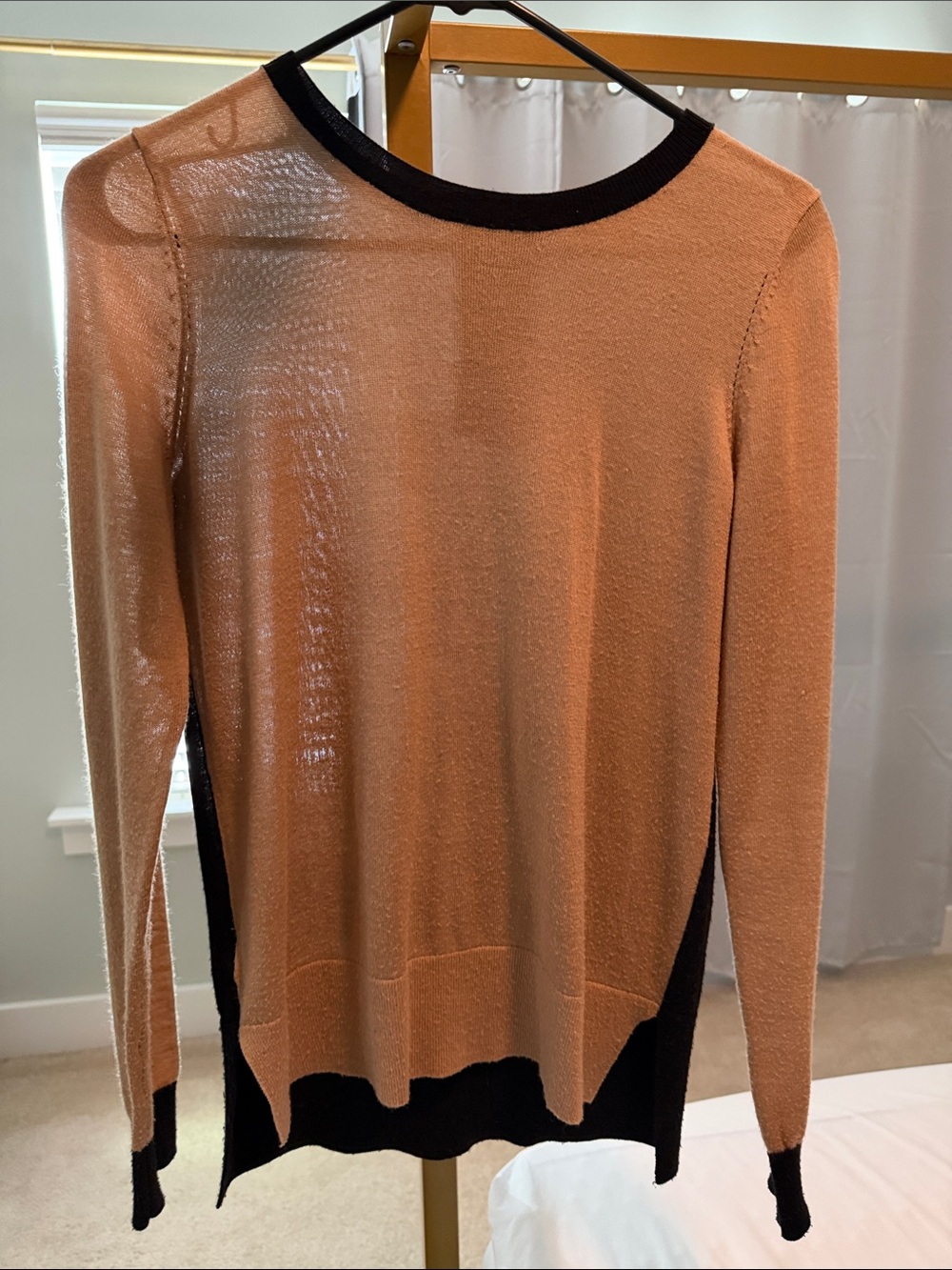 LOFT Tan and Black Long Sleeve Crewneck Sweater
